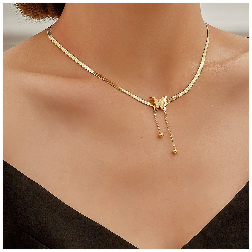 Gold Plated Butterfly Adjustable Necklace for Women | Stylish Korean Jewelry
