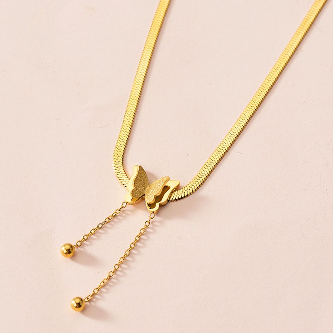 Gold Plated Butterfly Adjustable Necklace for Women | Stylish Korean Jewelry