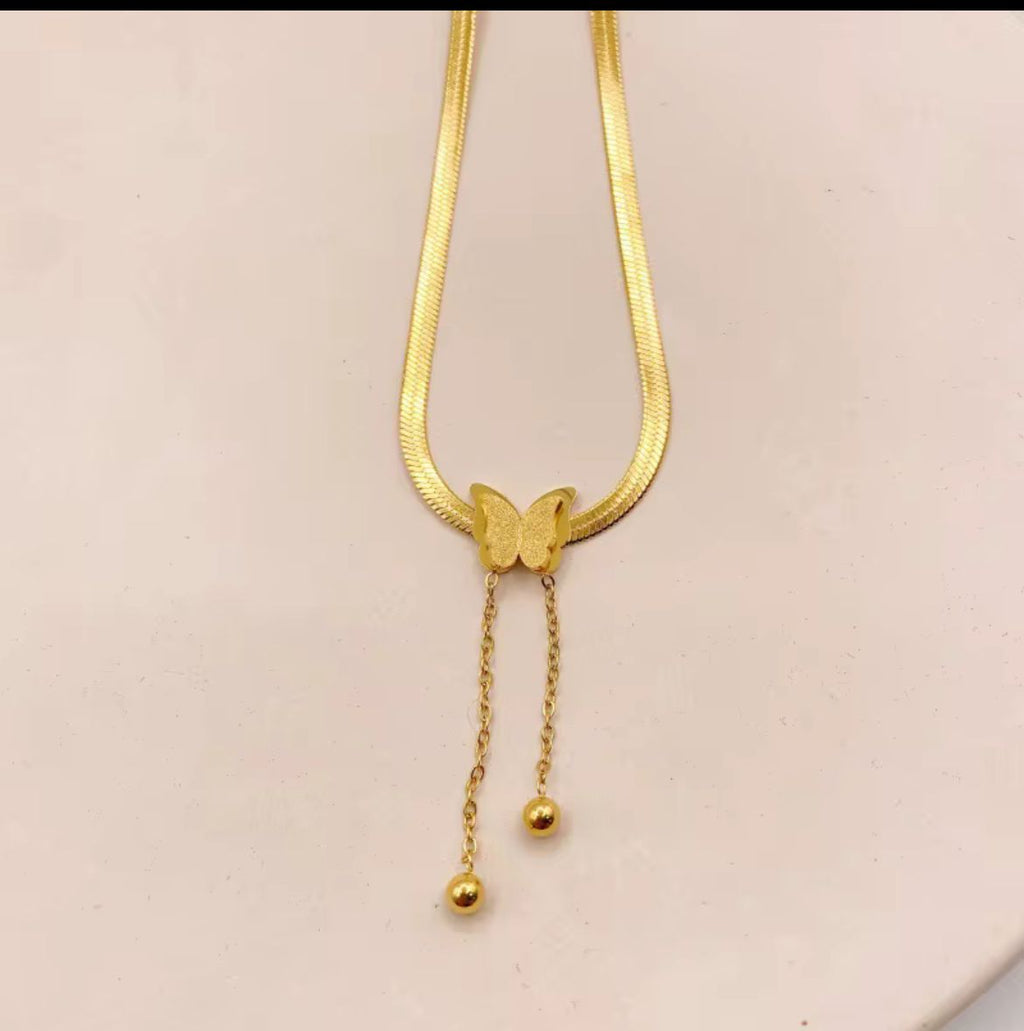 Gold Plated Butterfly Adjustable Necklace for Women | Stylish Korean Jewelry