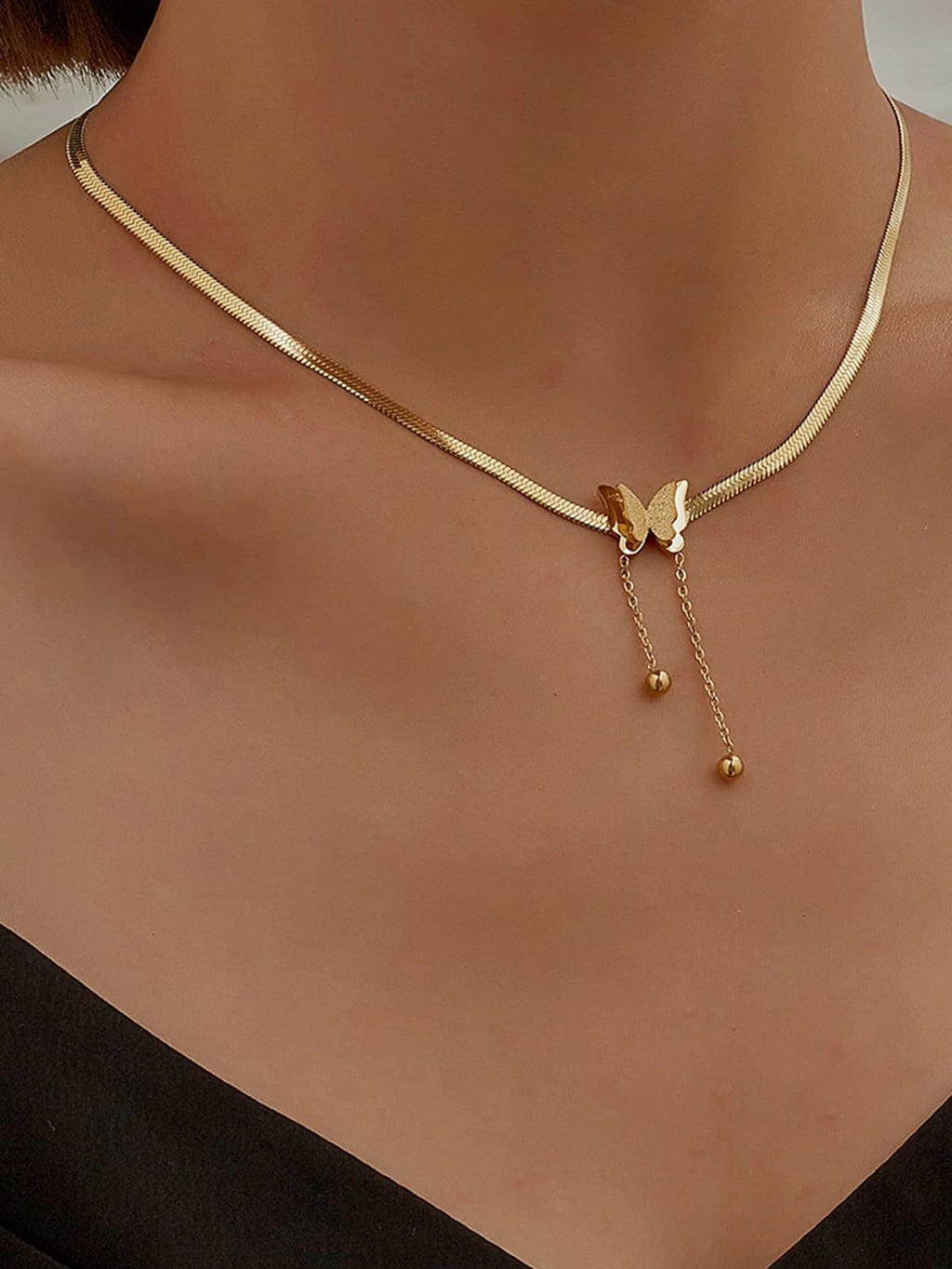 Gold Plated Butterfly Adjustable Necklace for Women | Stylish Korean Jewelry