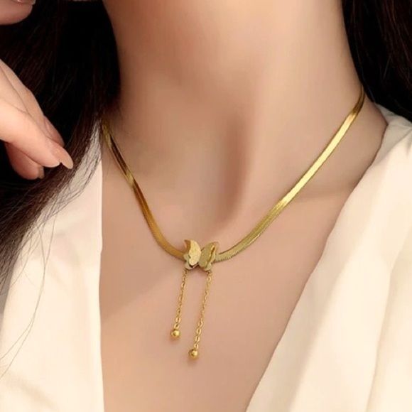 Gold Plated Butterfly Adjustable Necklace for Women | Stylish Korean Jewelry