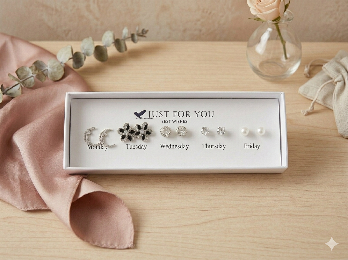 "Just For You" 5-Day Earring Bundle The Weekly Glow 5-Pair Luxury Earring Gift Set