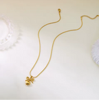 Stainless Steel Classic Bowknot Pookie Heart Tassel Pendant Necklace