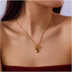 Stainless Steel Classic Bowknot Pookie Heart Tassel Pendant Necklace