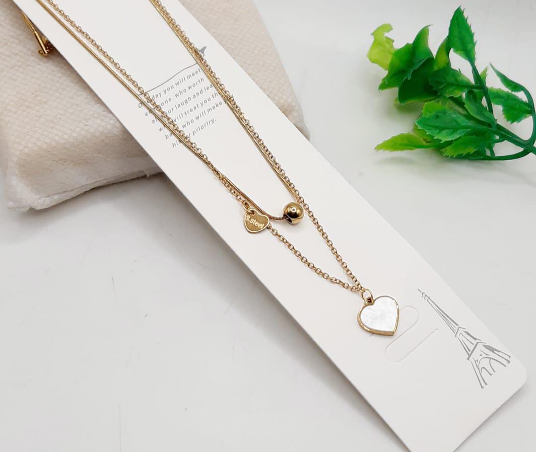 Golden Heart Layered Necklace For Women | Stainless Steel Double Chain Jewelry