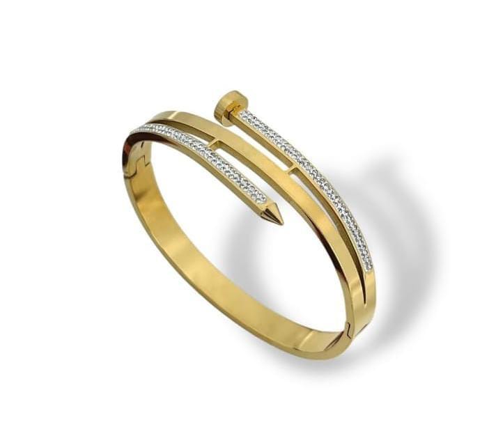 Luxury Gold Nail Bracelet for Women – Crystal Studded Adjustable Bangle