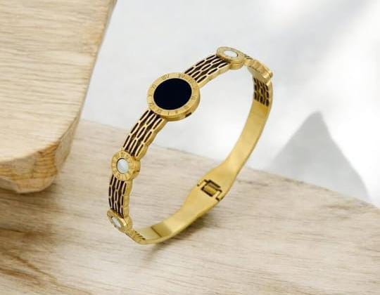 Luxury Gold Bracelet for Women – Black Round Dial Designer Bangle