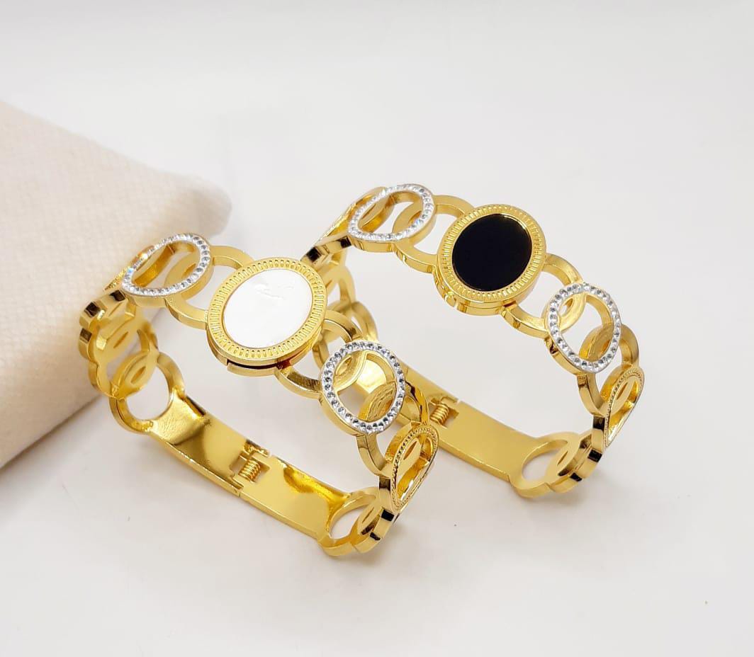 Luxury Gold Plated Bangle Bracelet for Women – Black & White Dial Designer Bracelet