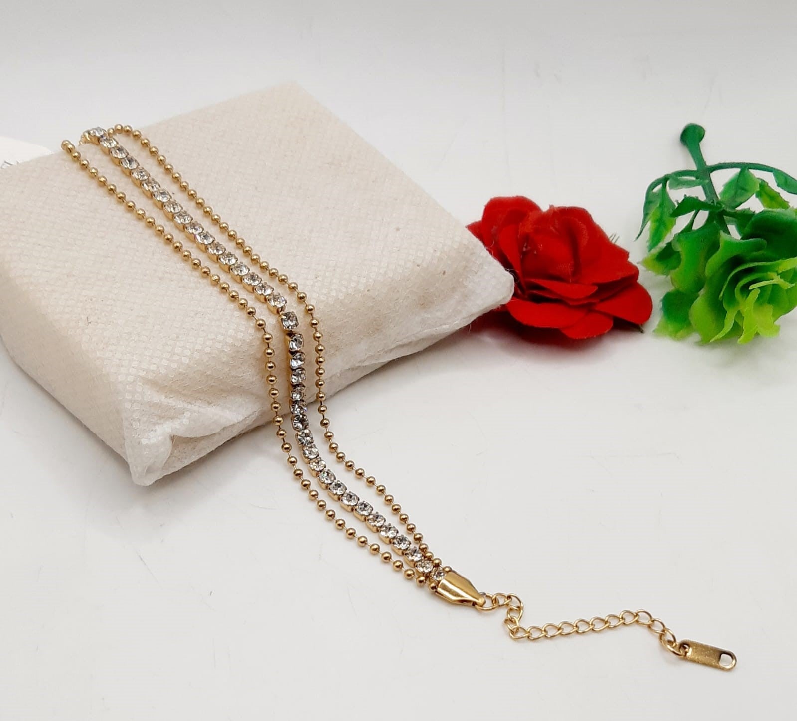 Triple-Layer Golden Tennis Bracelet – Sparkling Crystal & Bead Strands for Women