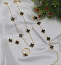 Luxury Black Clover Gold Jewelry Set for Women – Necklace, Bracelet, Ring & Earrings
