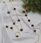 Luxury Black Clover Gold Jewelry Set for Women – Necklace, Bracelet, Ring & Earrings