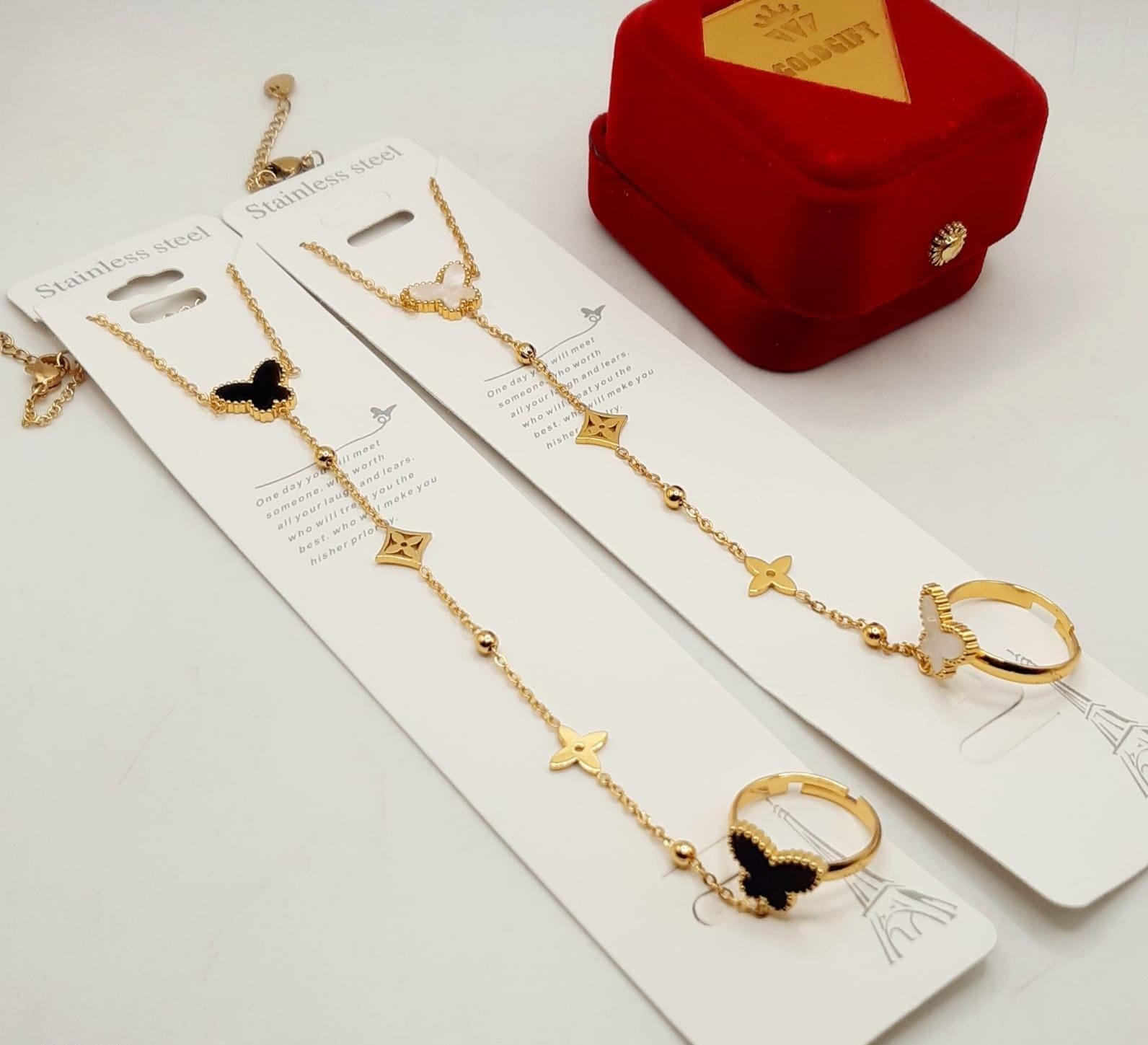 Elegant Golden Butterfly Hand Harness – Butterfly Bracelet with Attached Ring for Women & Girls