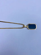 Golden Double-Sided Rectangular Pendant – Reversible Black Enamel Box Chain Necklace for Men & Women