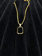 Golden Double-Sided Rectangular Pendant – Reversible Black Enamel Box Chain Necklace for Men & Women