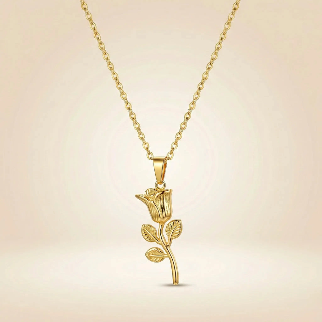 Elegant Gold Rose Pendant Necklace