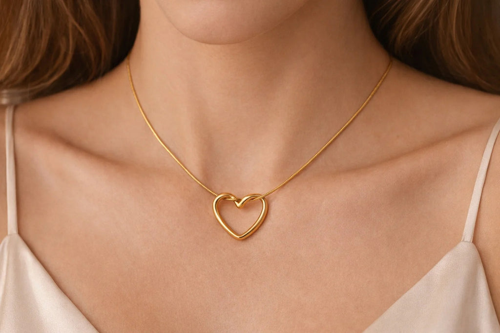 Luxury Gold Open Heart Necklace – Premium Stainless Steel Minimal Jewelry